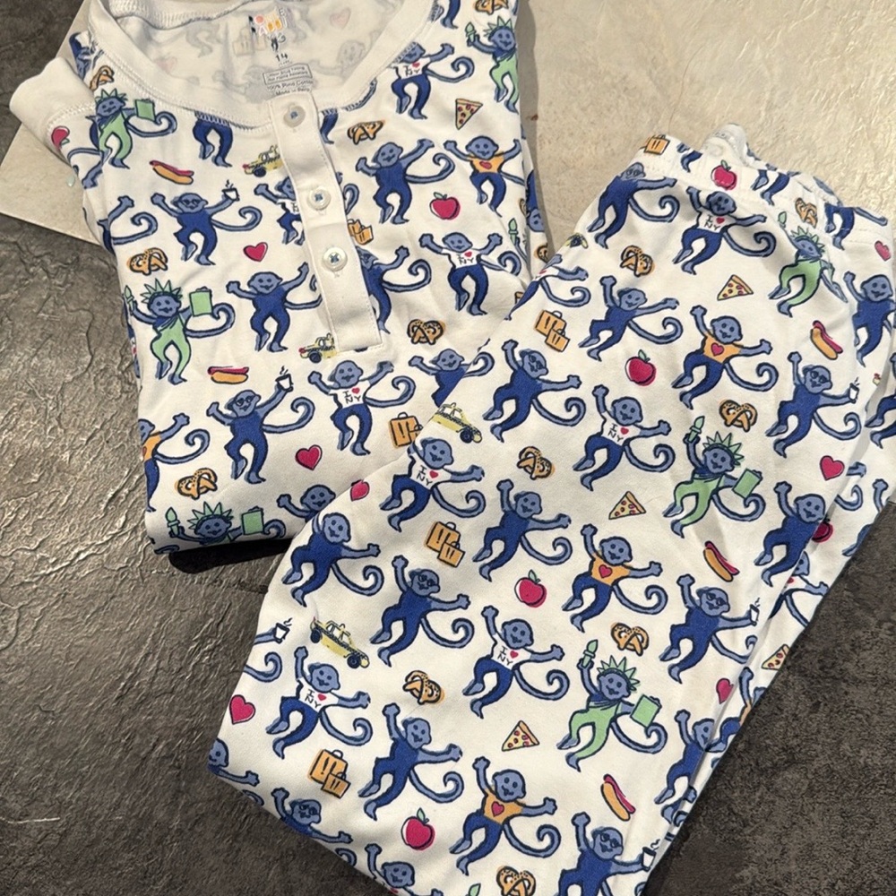 Roller Rabbit NYC Blue and White Monkey Print Kids Pajama Set